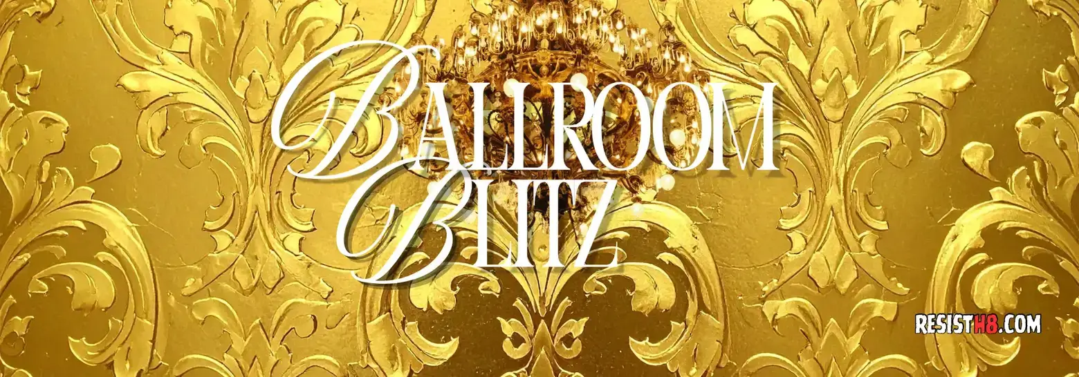 ballroom blitz gold scaled Gold embossed background and a ballroom chandelier