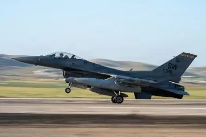 F-16 landing at a u. S. Base in the middle east