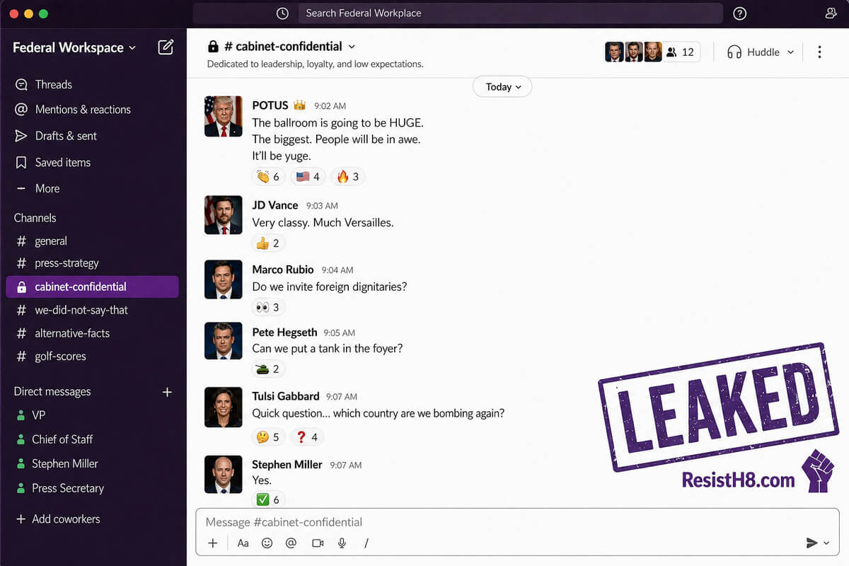 leaked cabinet slack chat screenshot Screenshot of the leaked trump administration slack chat.