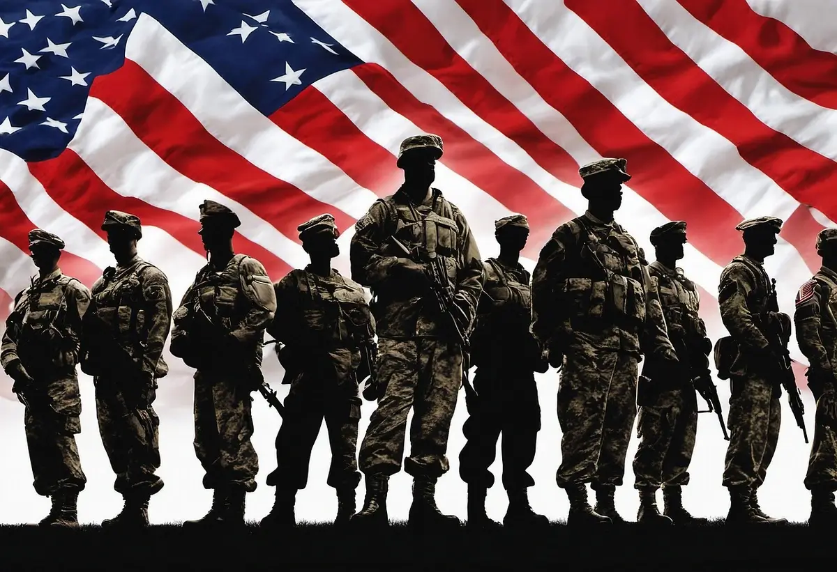us military soldiers draft Illustration of us military soldiers in front of an american flag