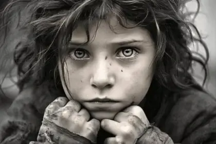 Sad girl in a genocide