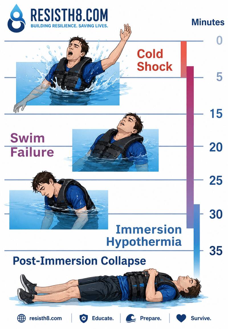 Uk heatwave cold water shock warning infographic