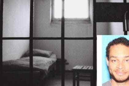 Prison cell background with photo of cole tomas allen in the corner