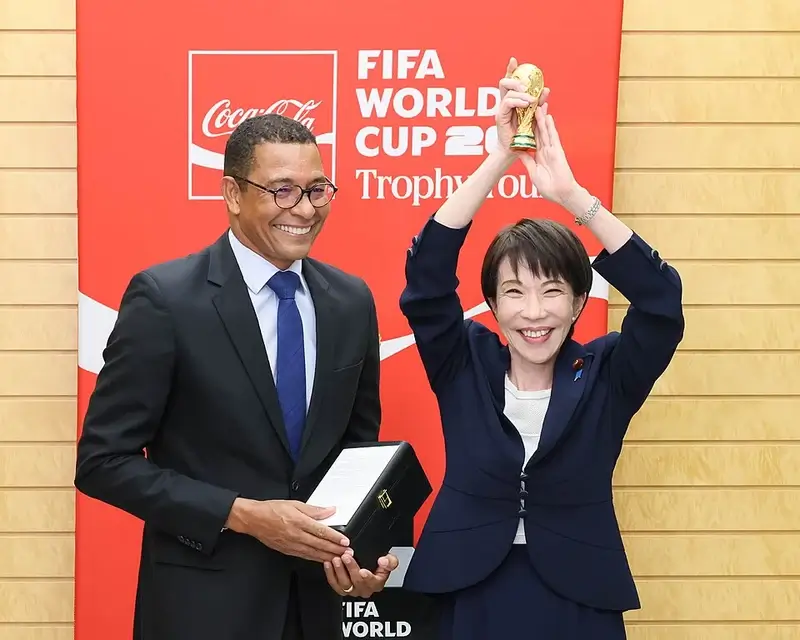 Sanae takaichi recieves a courtesy call for the fifa world cup 2026 trophy tour.