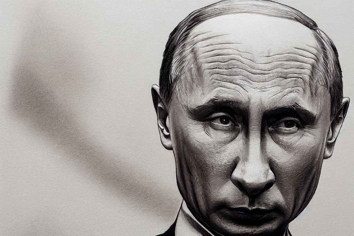 Black and white sketch of vladimir putin