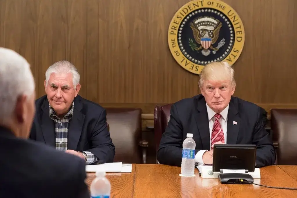 donald trump rex tillerson Rex tillerson sitting next to the president at a cabinet meeting meeting during trump’s first term.