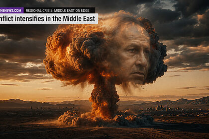 Nuclear bomb mushroom cloud with benjamin netanyahu’s face in it.