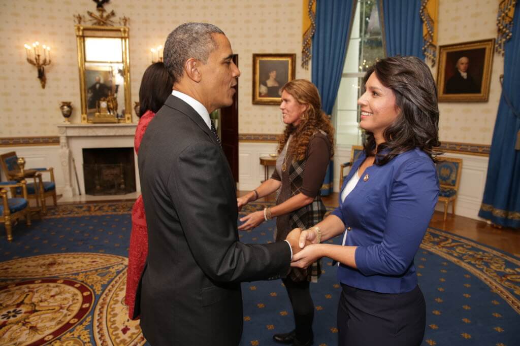 The obamas greet tulsi gabbard. A cult leader controlled tulsi gabbard while in congress