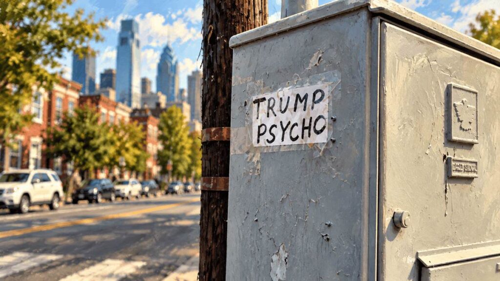 Aspd sign that says trump psycho in the city