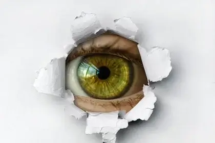 Israel spying eye through torn paper