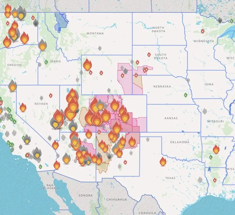 Map of wildfires in the u. S. In june 2026