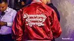 Red satin Democratic Socialists of America (DSA) jacket