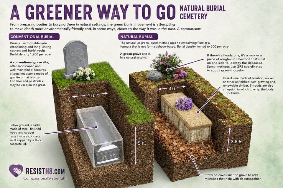 Green burial human composting infographic