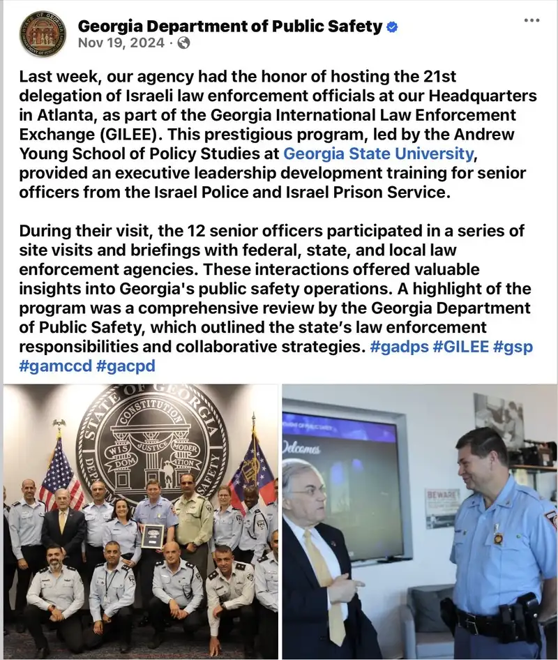 Israeli forces train american police and this facebook post includes photos of georgia police who have been trained