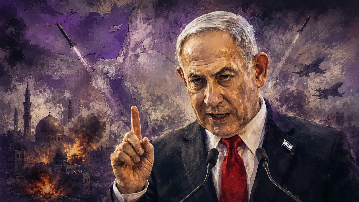 Artwork of benjamin netanyahu as he commits israel to permanent war.