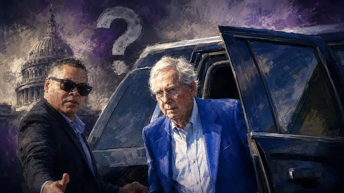 Mitch mcconnell looking frail as he exits a vehicle in 2024.