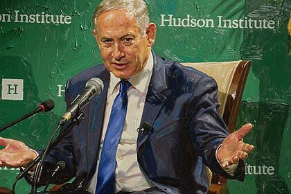 Benjamin netanyahu receives an award (painting style)