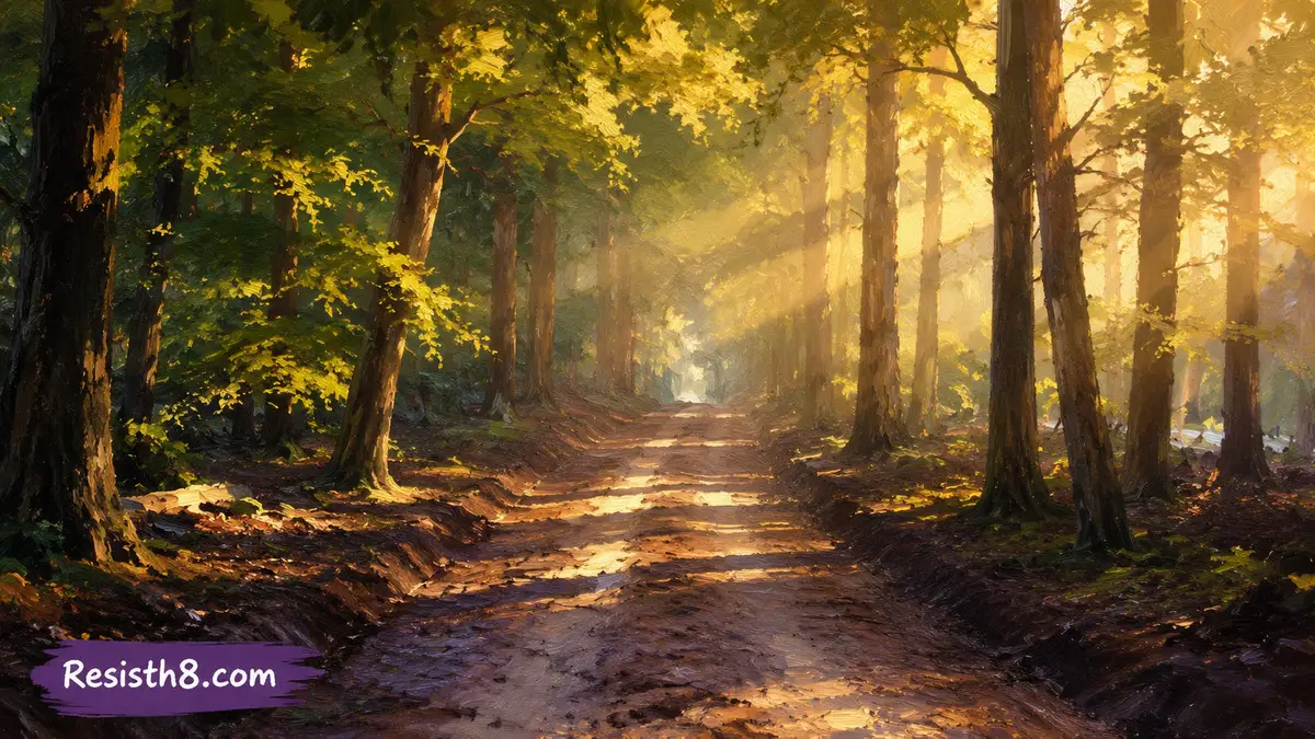 Rights of nature, planetary parliament. A nature trail through the forest in fall.