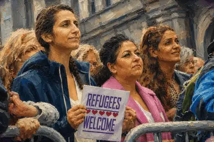 Refugees welcome sign