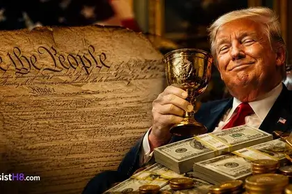 Ai-generated image of trump violating the emoluments clauses of the u. S. Constitution