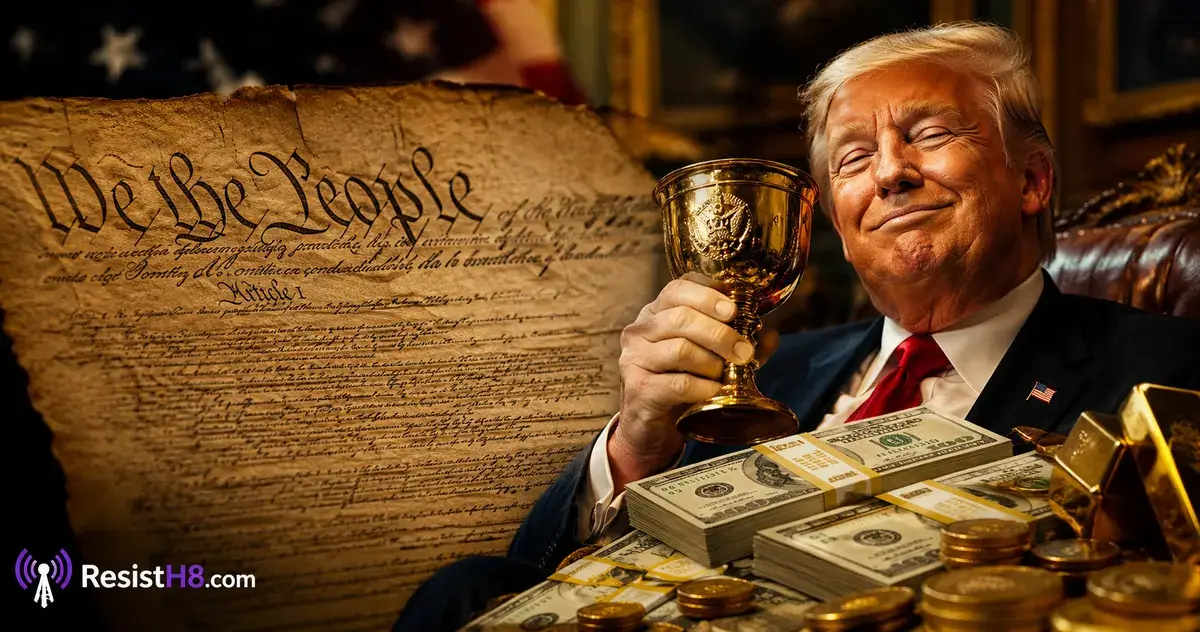 Ai-generated image of trump violating the emoluments clauses of the u. S. Constitution
