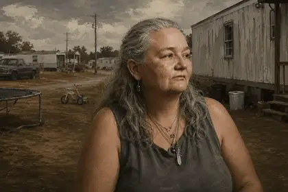 Oklahoma woman with pennies in her bank account who sells her plasma for the money she needs to survive. Americans in poverty