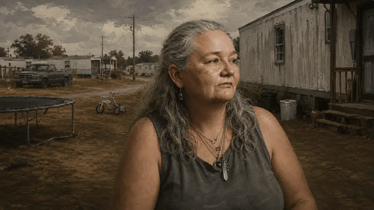 Oklahoma woman with pennies in her bank account who sells her plasma for the money she needs to survive. Americans in poverty