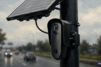 Ai-generated image of a flock camera along a street