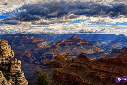 View of the grand canyon from the top. Grand canyon flash flood