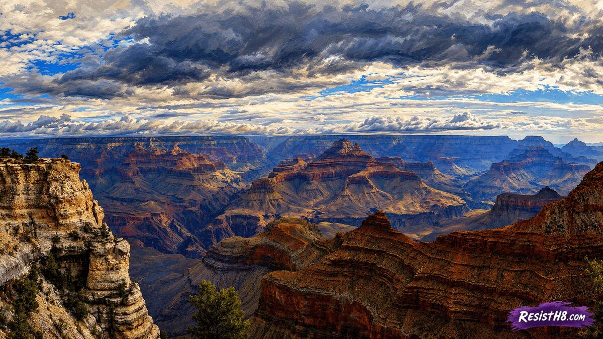 View of the grand canyon from the top. Grand canyon flash flood