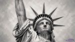 Immigration policy in the united states. Head of the statue of liberty in grayscale.