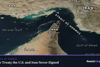 UNCLOS treaty affects who is in control of the Hormuz Strait shown in this image from NASA