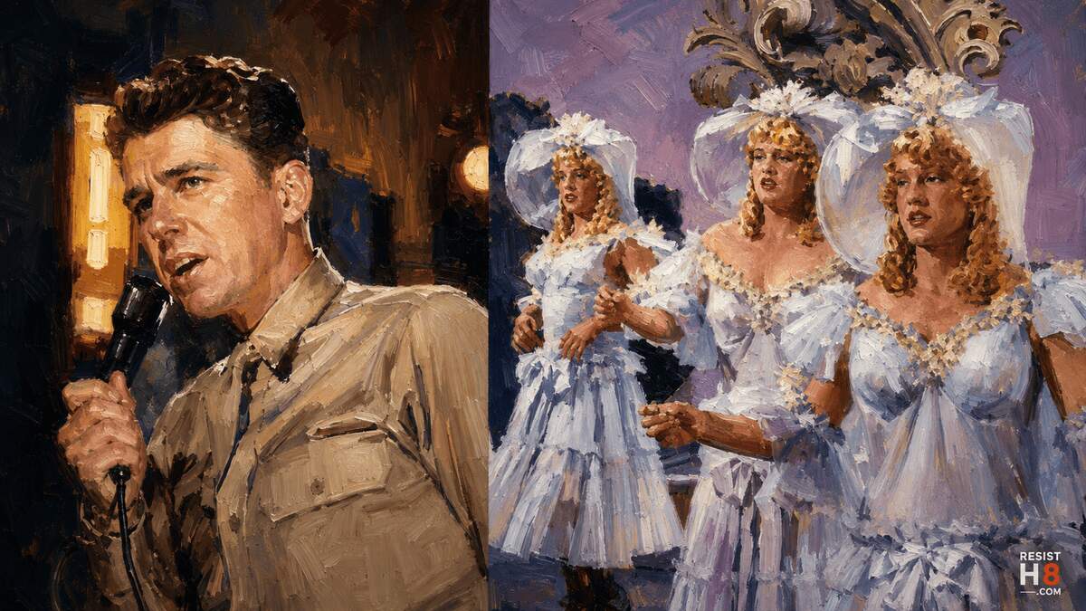 Ronald reagan in drag show from the wwii movie.
