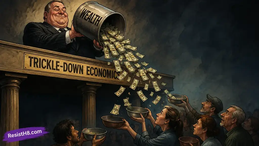 trickle down economics Visual representation of trickle-down economics. Supply-side economics. Vote against their own best interests