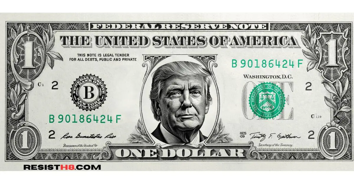 trump mob money Donald trump’s face on a us$1 bill. Trump calls his fundraiser every night