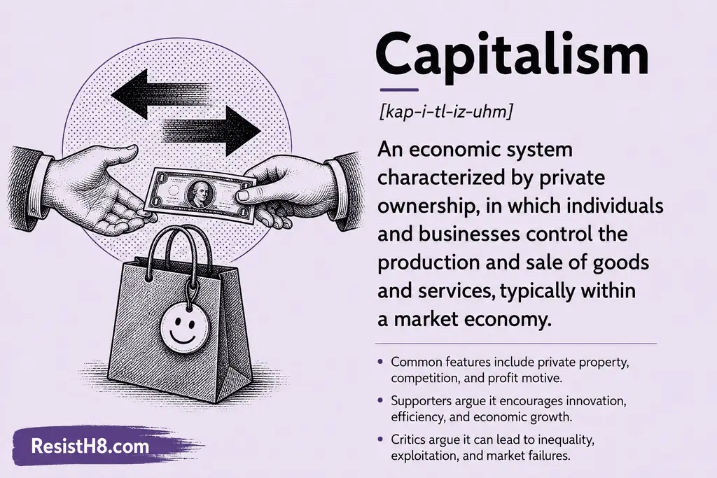 capitalism infocard Info card with the key features of capitalism