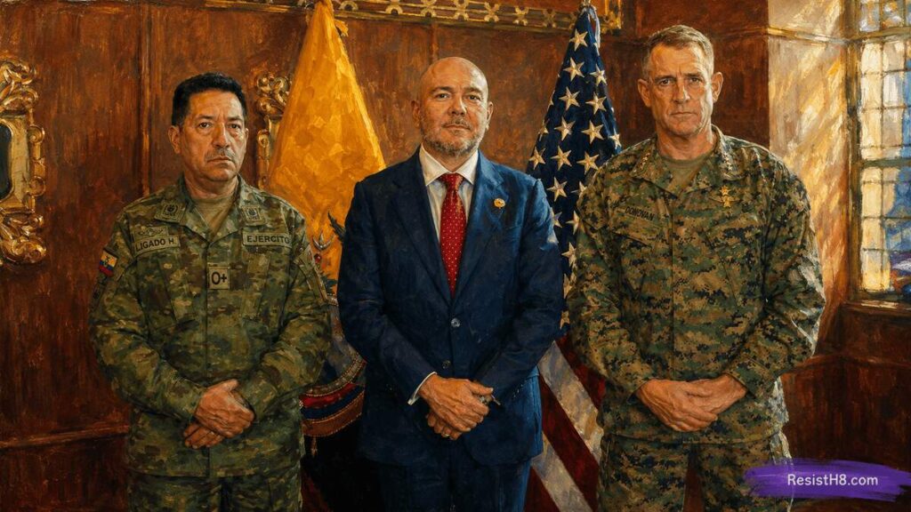 Us troops in ecuador pose with the leader