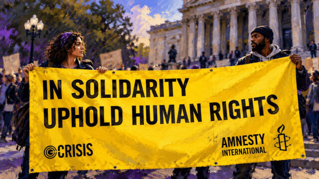 Amnesty international ice report calls to abolish ice yellow amnesty human rights banner