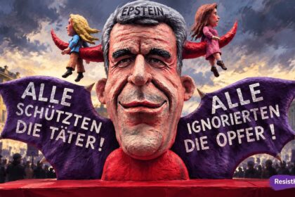 Jeffrey epstein float in a parade in germany. European countries are investigating epstein