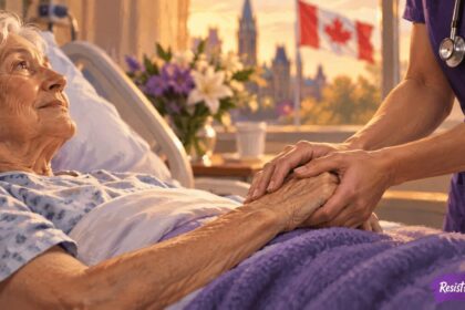 Elderly patient and nurse at a hospital in canada