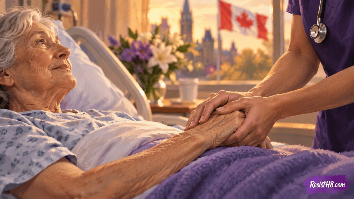 maid canada Elderly patient and nurse at a hospital in canada